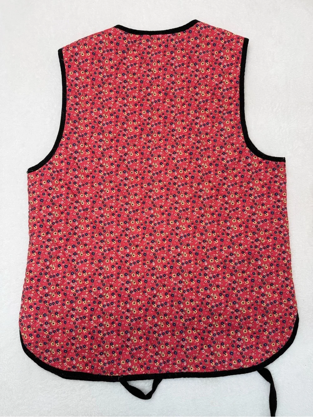 Free People Claudine Quilted Floral Vest Red Large L Tie Front Boho Cottagecore